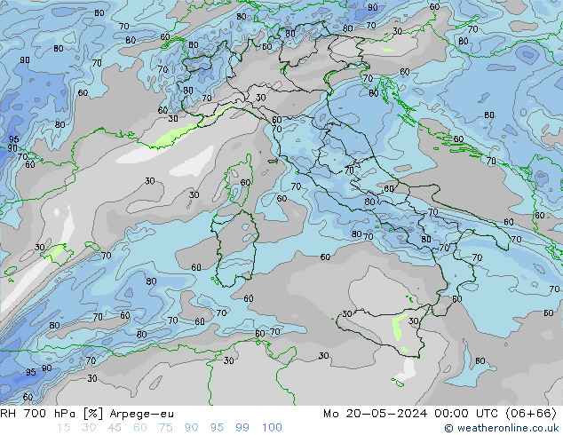 RH 700 hPa Arpege-eu Po 20.05.2024 00 UTC