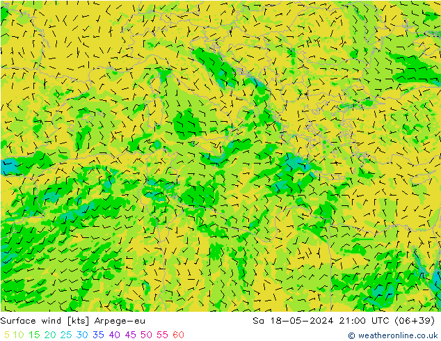 Surface wind Arpege-eu Sa 18.05.2024 21 UTC