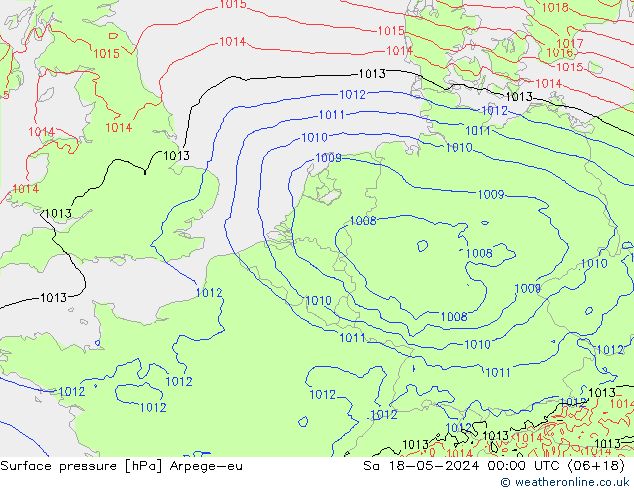 Atmosférický tlak Arpege-eu So 18.05.2024 00 UTC