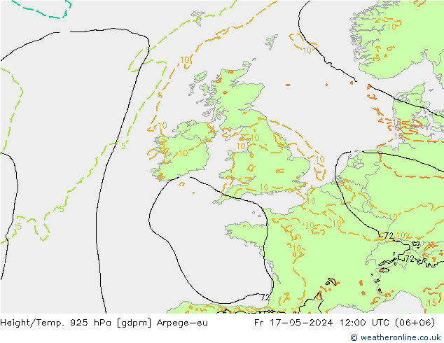 Height/Temp. 925 hPa Arpege-eu Fr 17.05.2024 12 UTC