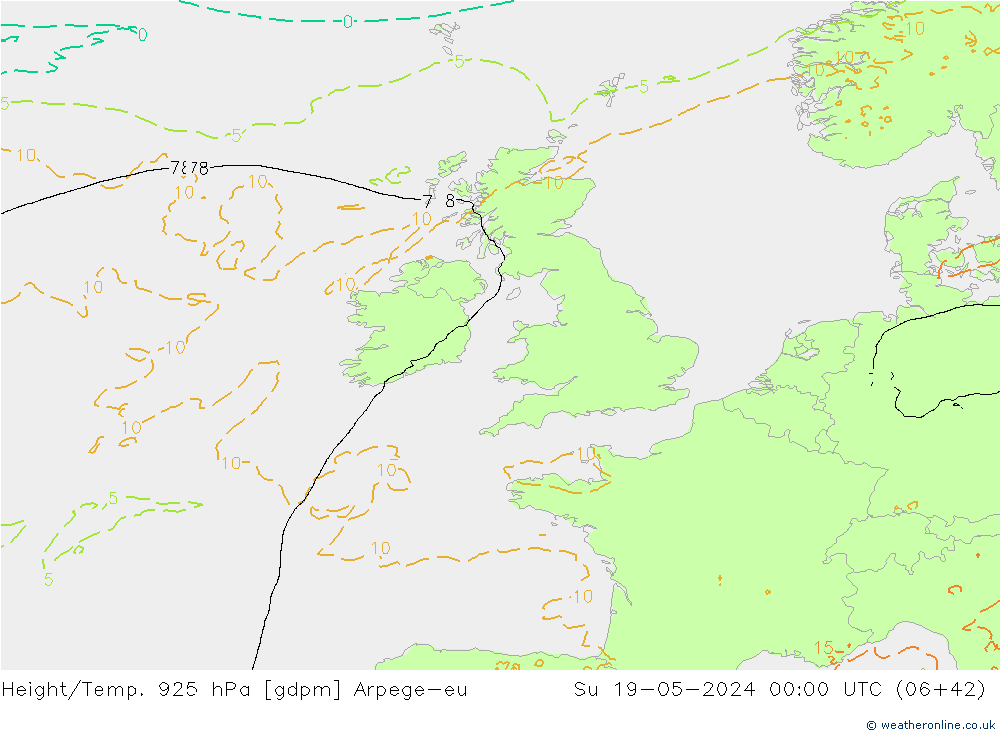 Height/Temp. 925 hPa Arpege-eu Su 19.05.2024 00 UTC