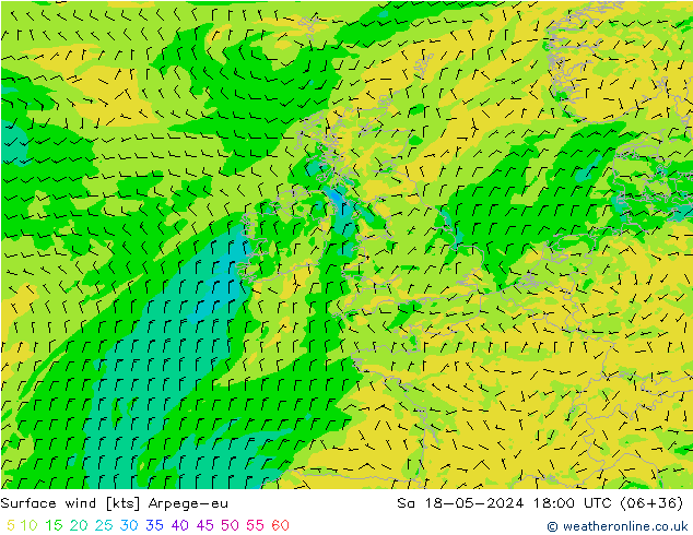 Rüzgar 10 m Arpege-eu Cts 18.05.2024 18 UTC