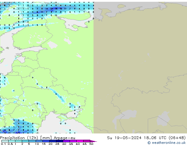 Precipitation (12h) Arpege-eu Su 19.05.2024 06 UTC