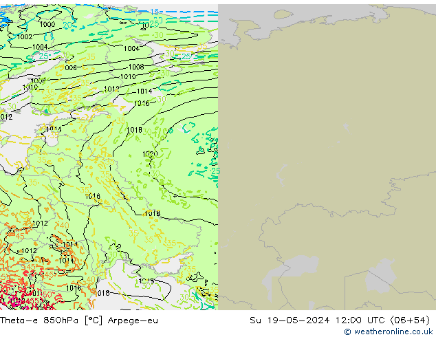 Theta-e 850hPa Arpege-eu Paz 19.05.2024 12 UTC