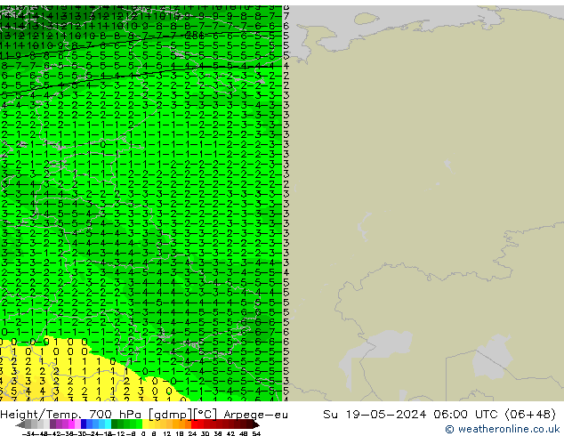 Height/Temp. 700 hPa Arpege-eu nie. 19.05.2024 06 UTC