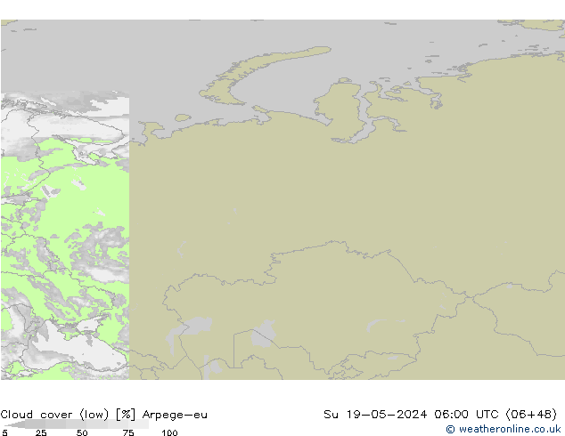 zachmurzenie (niskie) Arpege-eu nie. 19.05.2024 06 UTC