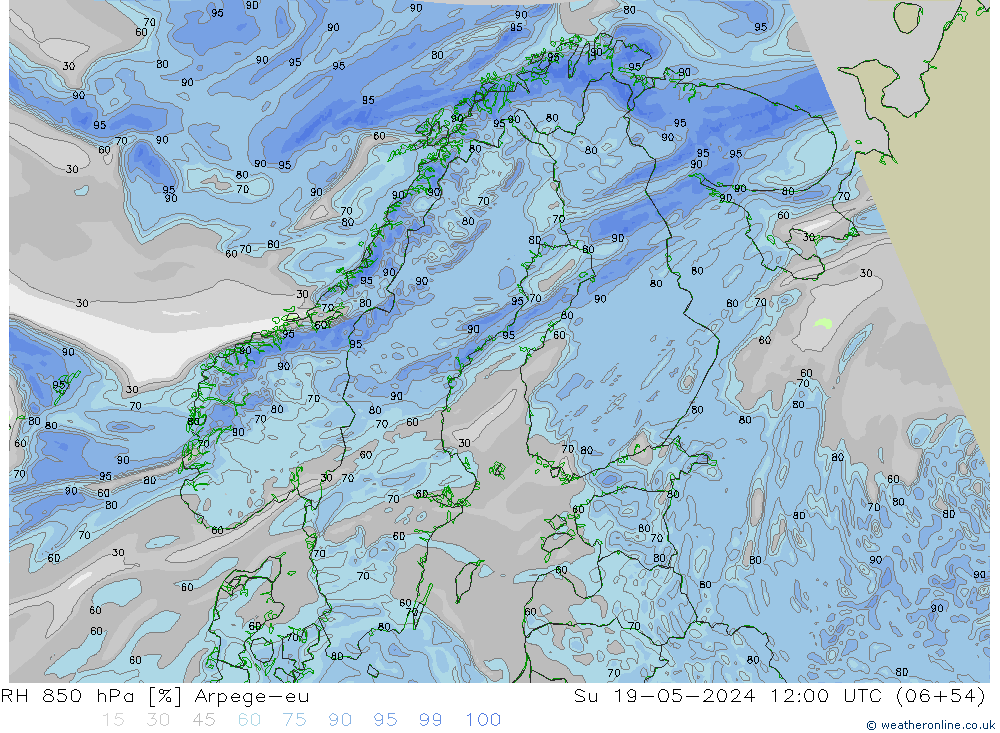 RH 850 hPa Arpege-eu Su 19.05.2024 12 UTC