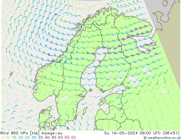 Wind 850 hPa Arpege-eu Ne 19.05.2024 09 UTC