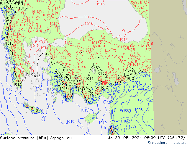 Atmosférický tlak Arpege-eu Po 20.05.2024 06 UTC