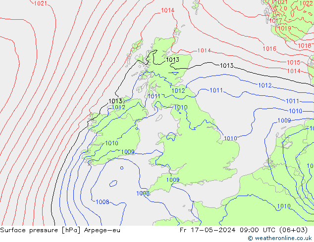 Pressione al suolo Arpege-eu ven 17.05.2024 09 UTC