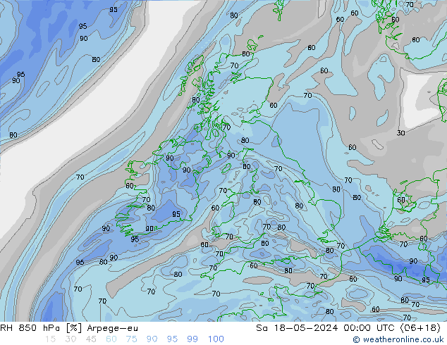 RH 850 hPa Arpege-eu Sa 18.05.2024 00 UTC