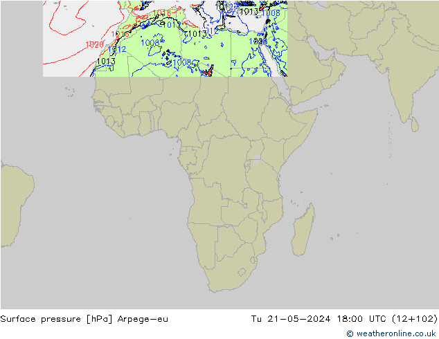 Yer basıncı Arpege-eu Sa 21.05.2024 18 UTC