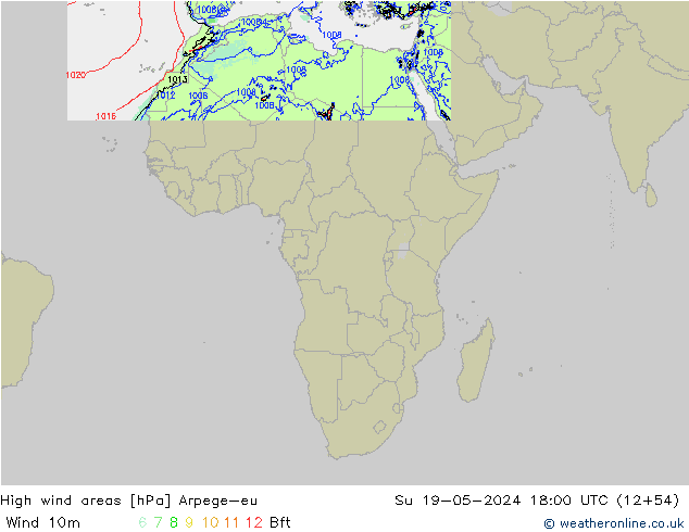 High wind areas Arpege-eu dim 19.05.2024 18 UTC