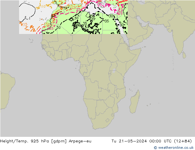 Height/Temp. 925 гПа Arpege-eu вт 21.05.2024 00 UTC