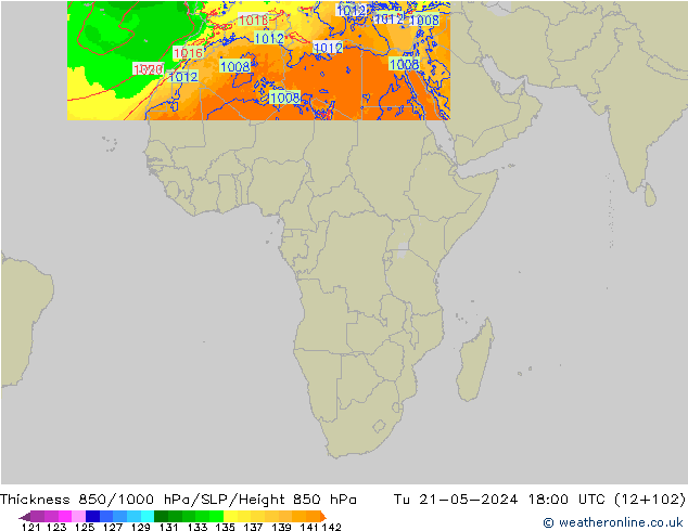 Thck 850-1000 hPa Arpege-eu Tu 21.05.2024 18 UTC