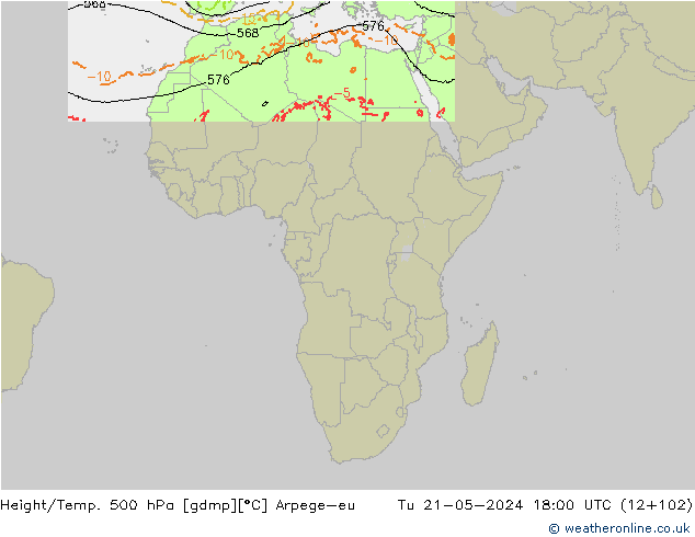 Géop./Temp. 500 hPa Arpege-eu mar 21.05.2024 18 UTC