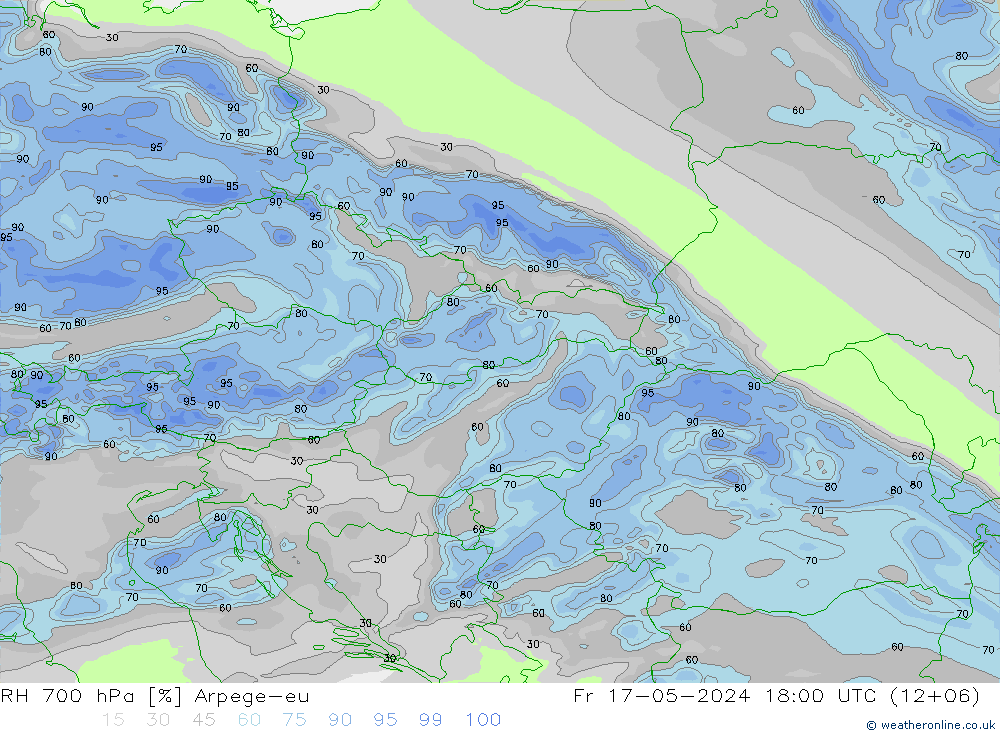 RH 700 hPa Arpege-eu Pá 17.05.2024 18 UTC