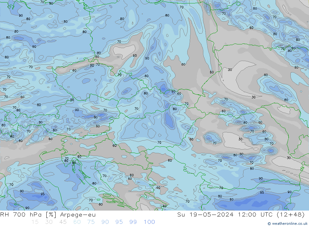 RH 700 hPa Arpege-eu Su 19.05.2024 12 UTC