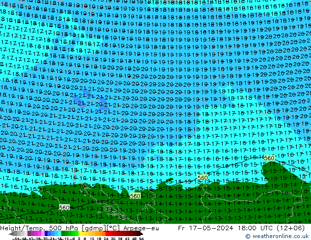 Height/Temp. 500 hPa Arpege-eu ven 17.05.2024 18 UTC