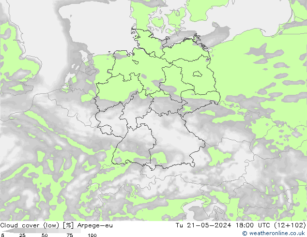nízká oblaka Arpege-eu Út 21.05.2024 18 UTC