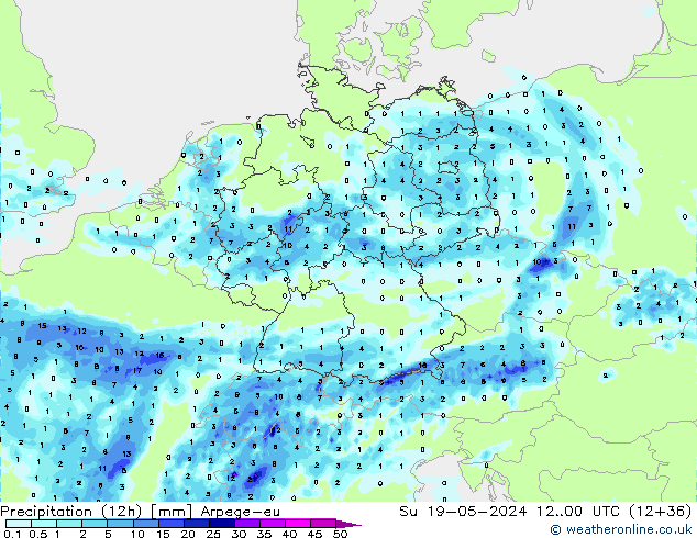 Precipitation (12h) Arpege-eu Ne 19.05.2024 00 UTC