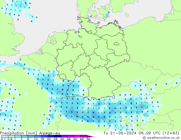 Precipitation Arpege-eu Tu 21.05.2024 09 UTC