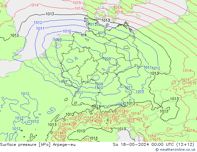Presión superficial Arpege-eu sáb 18.05.2024 00 UTC