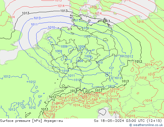 Pressione al suolo Arpege-eu sab 18.05.2024 03 UTC