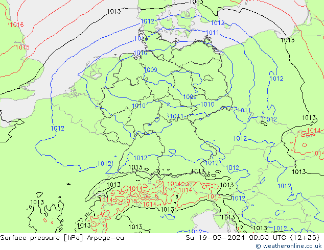Atmosférický tlak Arpege-eu Ne 19.05.2024 00 UTC
