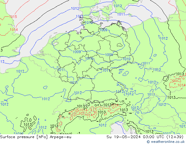 Pressione al suolo Arpege-eu dom 19.05.2024 03 UTC