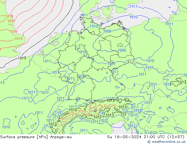 Presión superficial Arpege-eu dom 19.05.2024 21 UTC