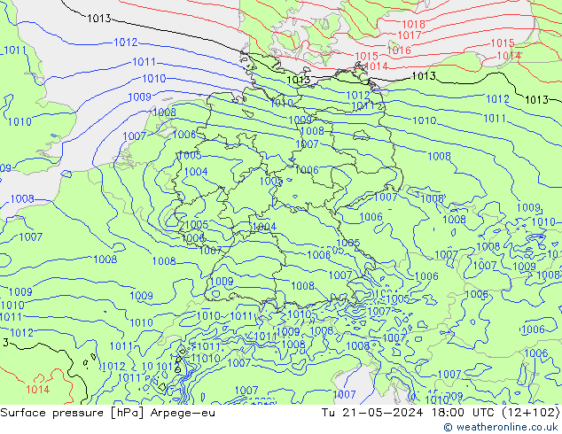 Atmosférický tlak Arpege-eu Út 21.05.2024 18 UTC