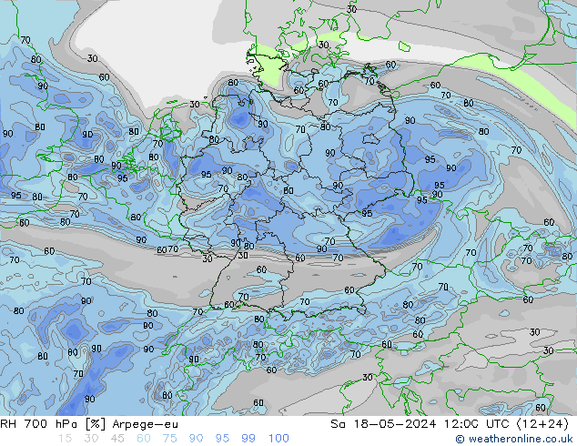 RH 700 hPa Arpege-eu 星期六 18.05.2024 12 UTC