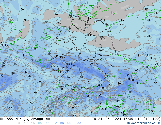 RH 850 hPa Arpege-eu mar 21.05.2024 18 UTC