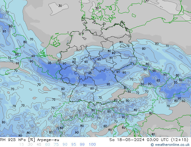 RH 925 hPa Arpege-eu sab 18.05.2024 03 UTC