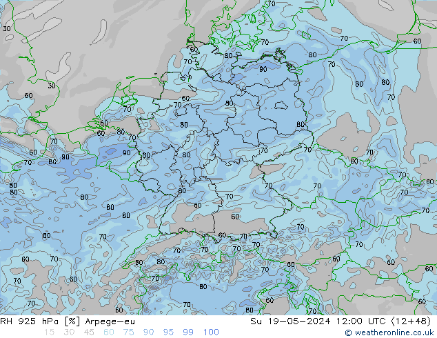 RH 925 hPa Arpege-eu Ne 19.05.2024 12 UTC