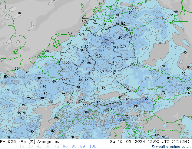 RH 925 hPa Arpege-eu Su 19.05.2024 18 UTC