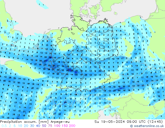 Precipitation accum. Arpege-eu  19.05.2024 09 UTC