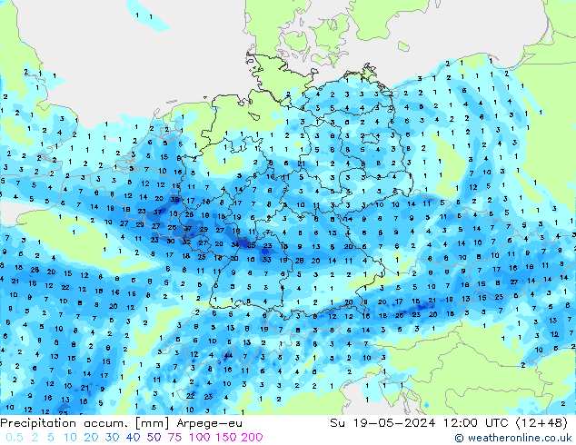 Precipitation accum. Arpege-eu Su 19.05.2024 12 UTC