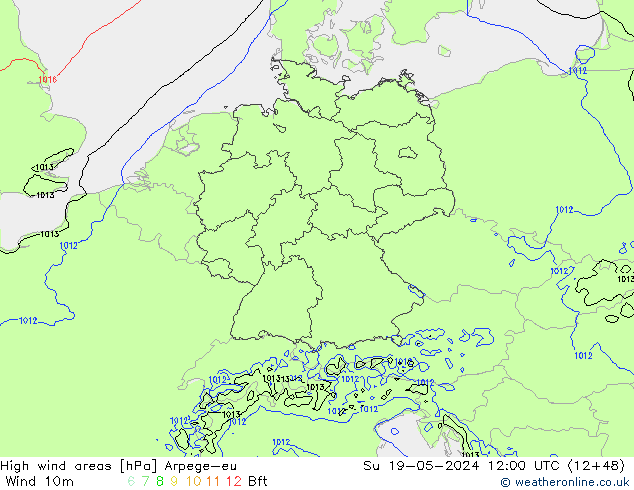 High wind areas Arpege-eu  19.05.2024 12 UTC