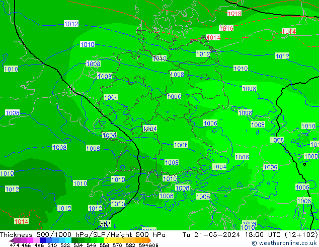 Thck 500-1000hPa Arpege-eu Tu 21.05.2024 18 UTC