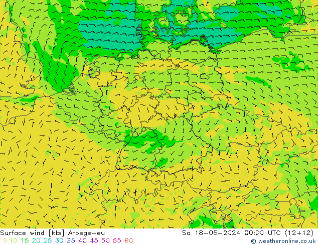 Viento 10 m Arpege-eu sáb 18.05.2024 00 UTC