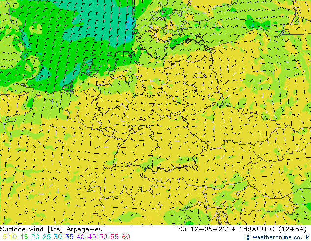 Wind 10 m Arpege-eu zo 19.05.2024 18 UTC