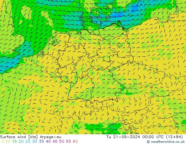 wiatr 10 m Arpege-eu wto. 21.05.2024 00 UTC