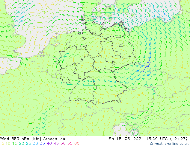 Wind 850 hPa Arpege-eu Sa 18.05.2024 15 UTC