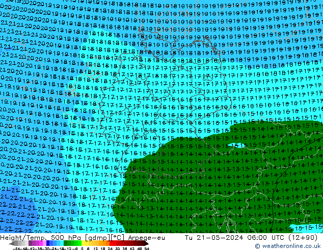 Height/Temp. 500 hPa Arpege-eu mar 21.05.2024 06 UTC