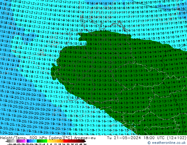 Yükseklik/Sıc. 500 hPa Arpege-eu Sa 21.05.2024 18 UTC