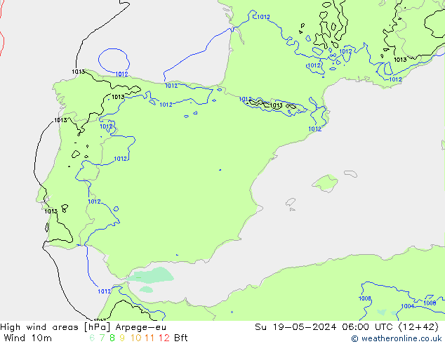 High wind areas Arpege-eu dim 19.05.2024 06 UTC