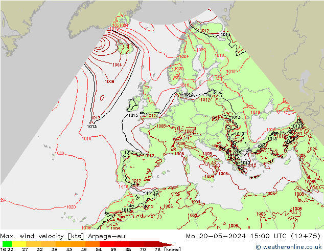 Maks. Rüzgar Hızı Arpege-eu Pzt 20.05.2024 15 UTC