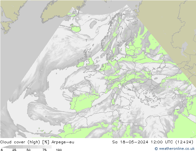 Cloud cover (high) Arpege-eu Sa 18.05.2024 12 UTC
